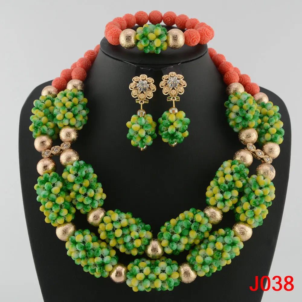 Green Orange Wedding Beads Bridal Jewelry Set