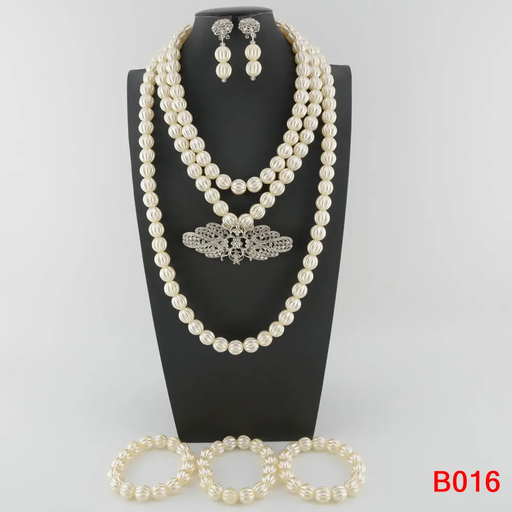 White Wedding Beads Bridal Jewelry Set