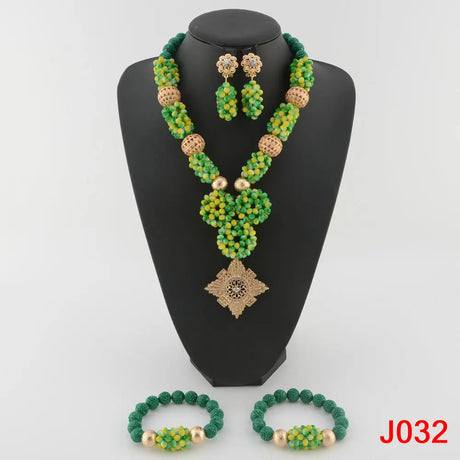 Green Wedding Beads Bridal Jewelry Set