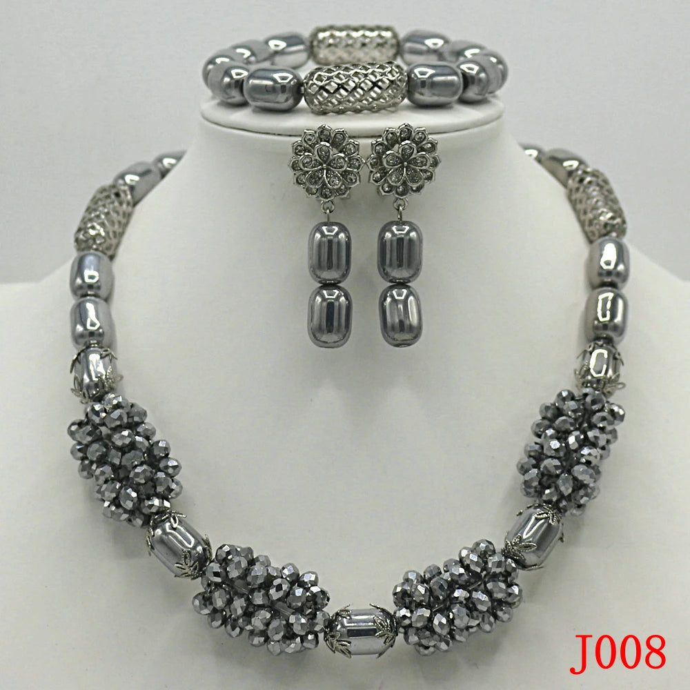 Silver Wedding Beads Bridal Jewelry Set