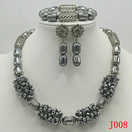 Silver Wedding Beads Bridal Jewelry Set