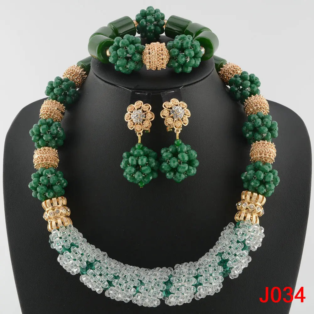 Green Gold Wedding Beads Bridal Jewelry Set