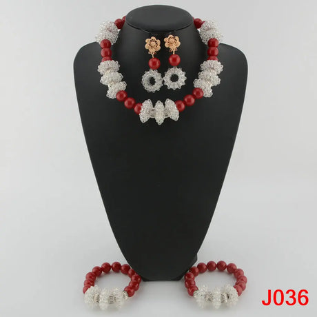 White Red Wedding Beads Bridal Jewelry Set