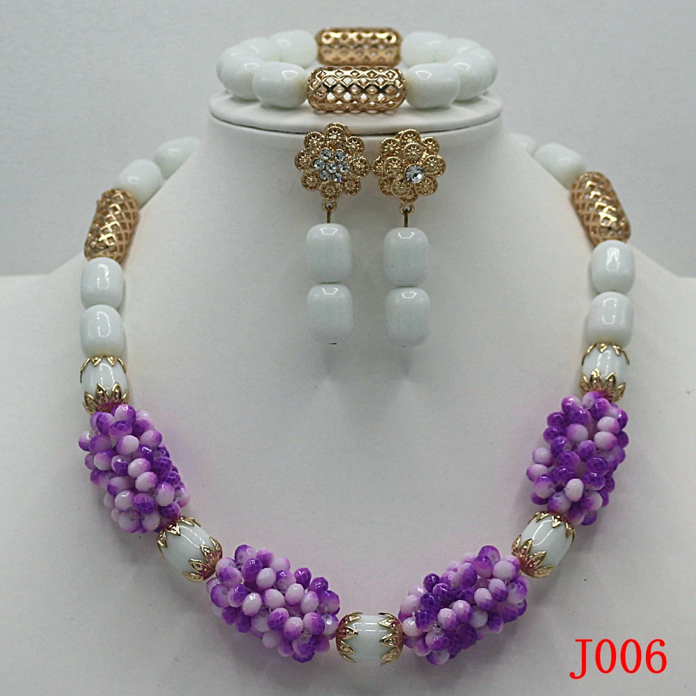 White Purple Wedding Beads Bridal Jewelry Set