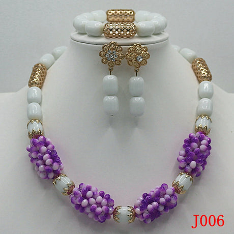 White Purple Wedding Beads Bridal Jewelry Set