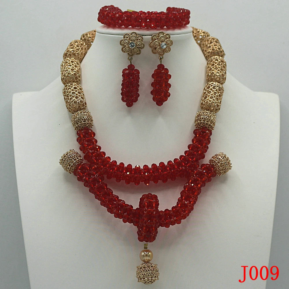 Gold Red Wedding Beads Bridal Jewelry Set