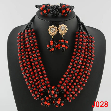 Red Black Wedding Beads Bridal Jewelry Set
