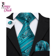 Wedding Blue Green Paisley Men Tie Handkerchief Cufflinks Set Sassy Chick Logo