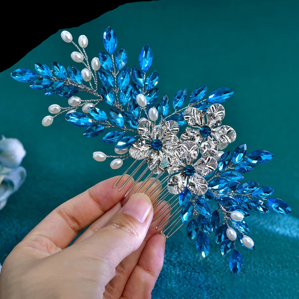 blue bridal rhinestone headpiece 