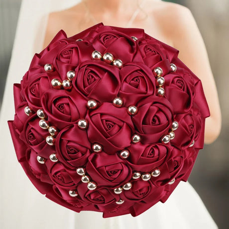 Red Wedding Decoration Bridal Holding Flowers Bouquet