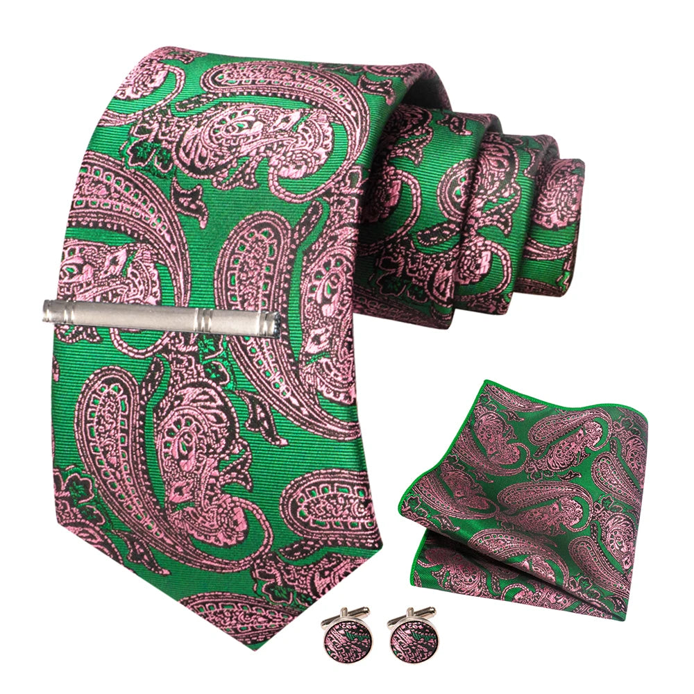 Green Brown Paisley Necktie Set