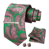 Green Brown Paisley Necktie Set