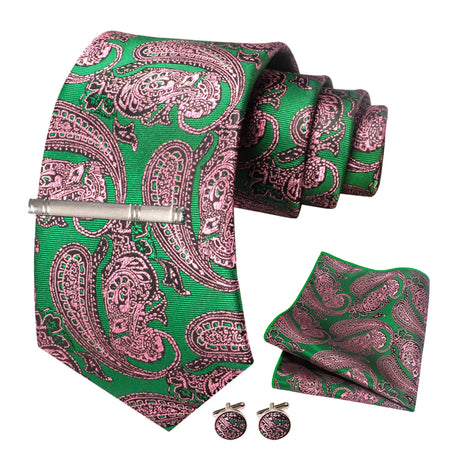 Green Brown Paisley Necktie Set