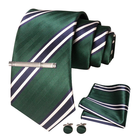 Green White Necktie Set 