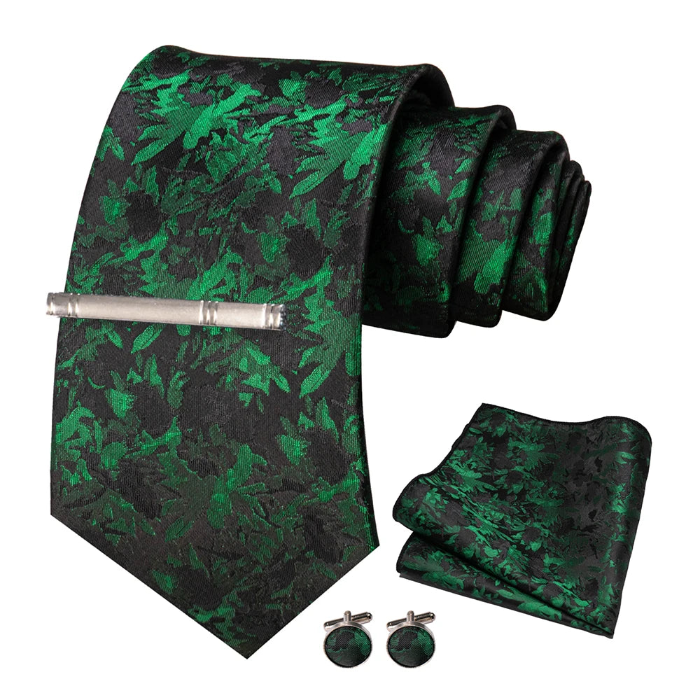 Green Floral Necktie Set 