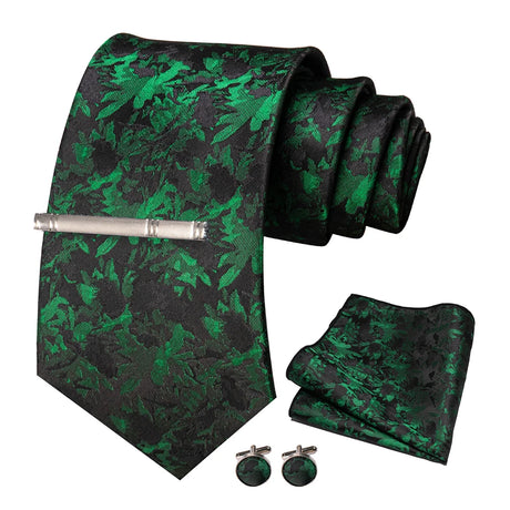 Green Floral Necktie Set 