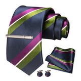 Gray Green Pink Necktie Set