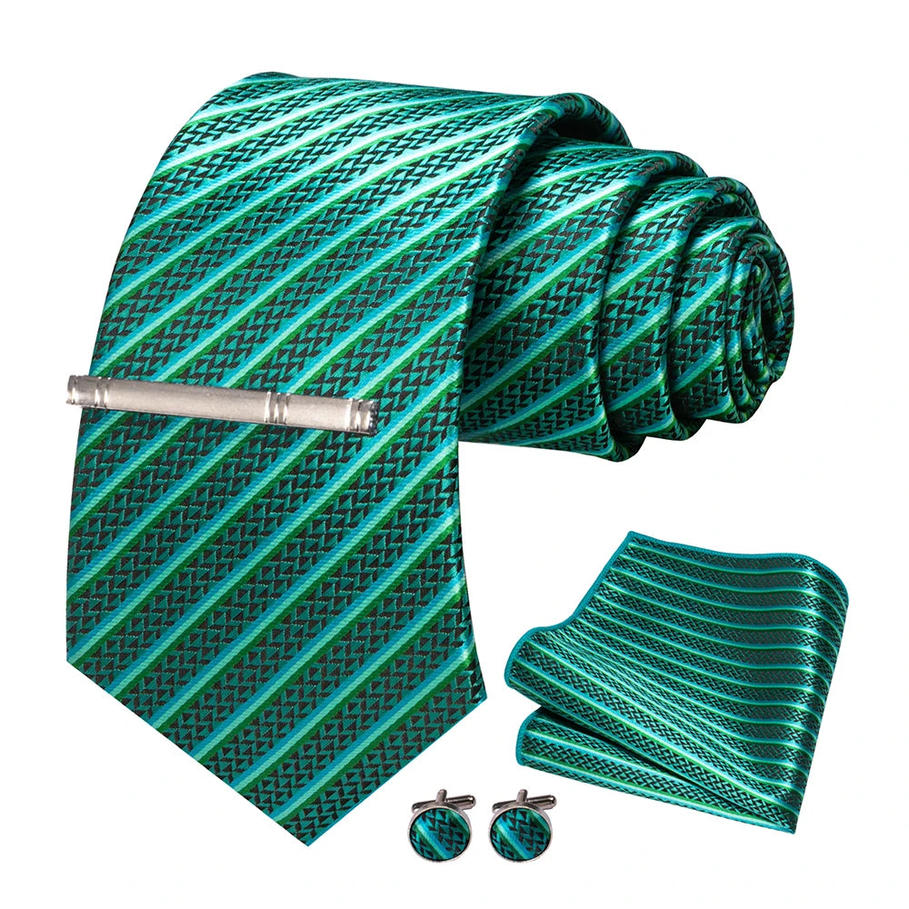 Blue Green Stripe Necktie Set