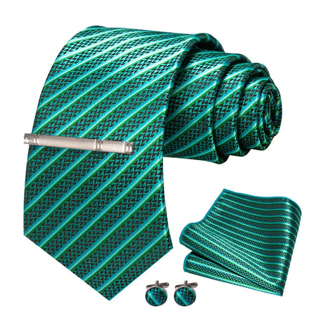 Blue Green Stripe Necktie Set