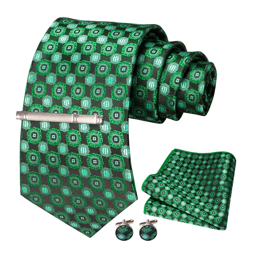 Green Geometric Necktie Set