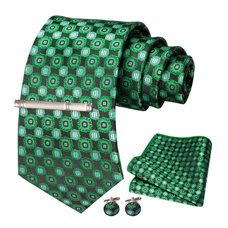 Green Geometric Necktie Set