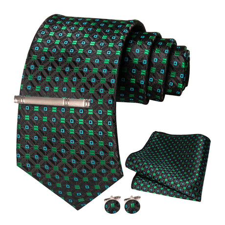 Geometric Green Black Necktie Set