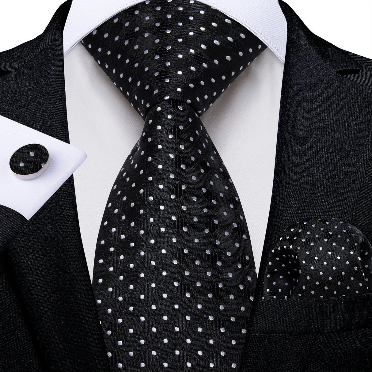 black Wedding Party Tie Pocket Square Men Necktie