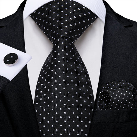 black Wedding Party Tie Pocket Square Men Necktie