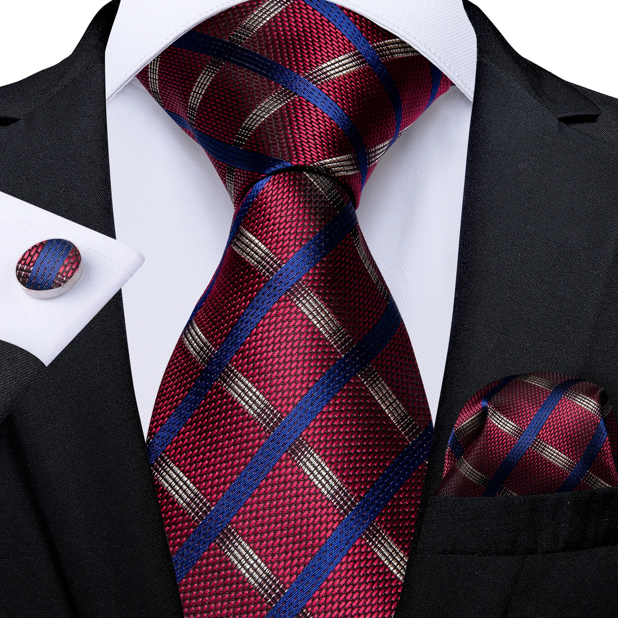 red blue Wedding Party Tie Pocket Square Men Necktie