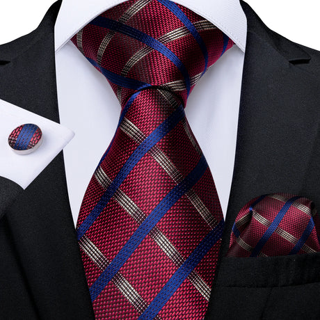 red blue Wedding Party Tie Pocket Square Men Necktie