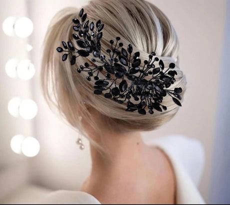 Bride using black hair piece 