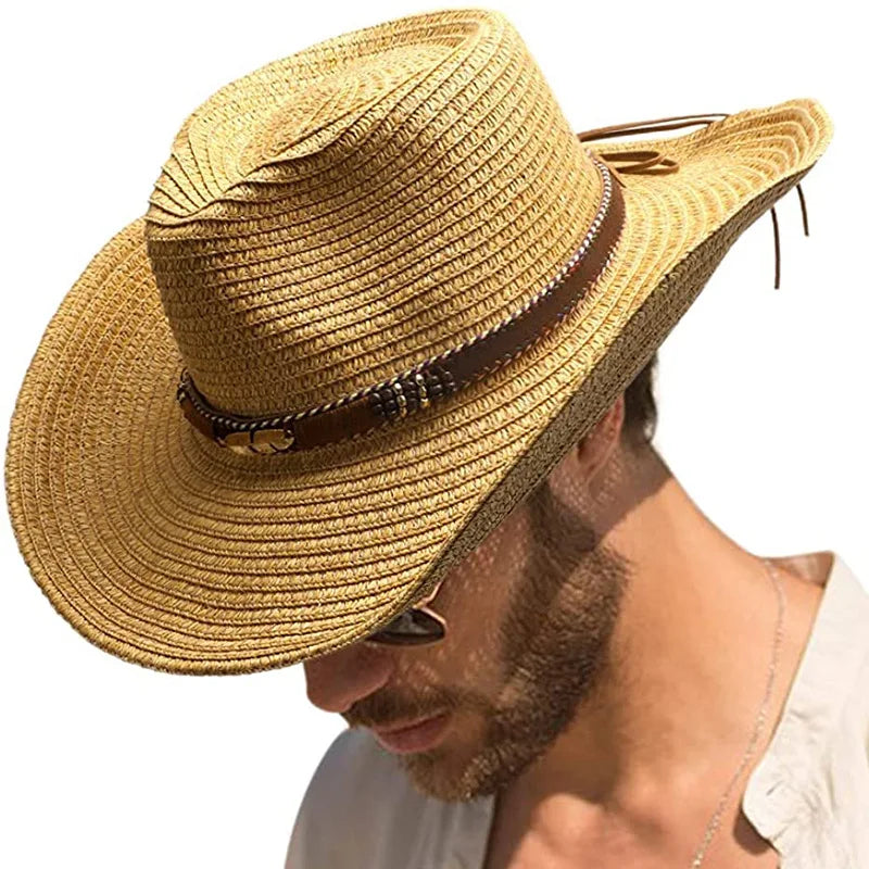 Western Style Straw Hats for Men model using 