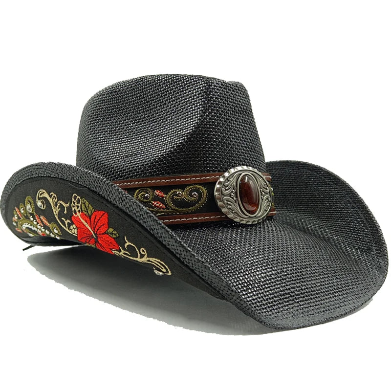 Western Style Straw Hats for Men black