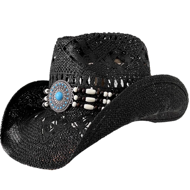 Western Style Straw Hats for Men black