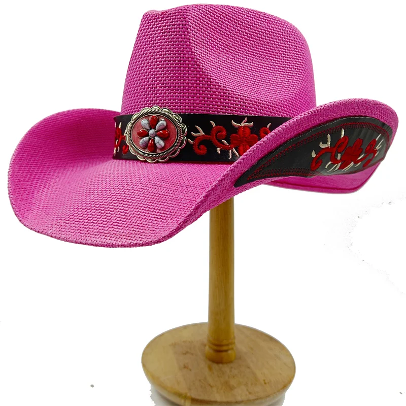 Western Style Straw Hats for Men pink