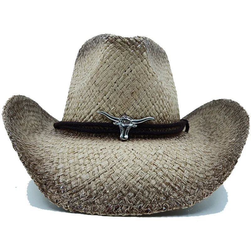 Western Style Straw Hats for Men white brown 
