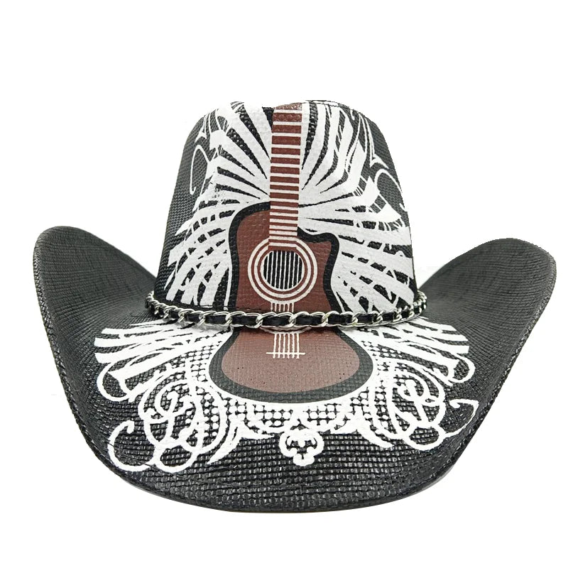 Western Style Straw Hats for Men white black