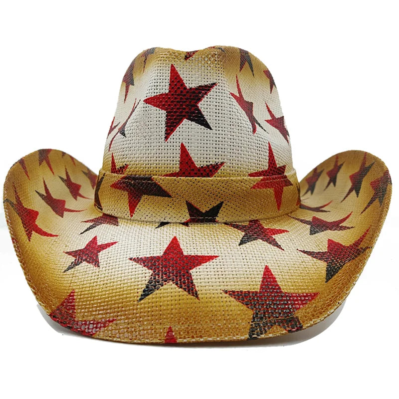 Western Style Straw Hats for Men star design 