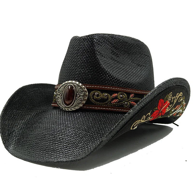 Western Style Straw Hats for Men black