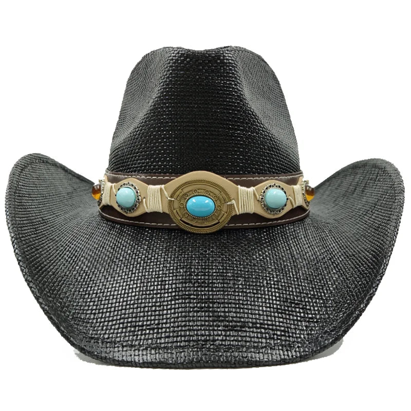 Western Style Straw Hats for Men black
