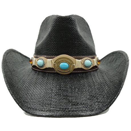 Western Style Straw Hats for Men black