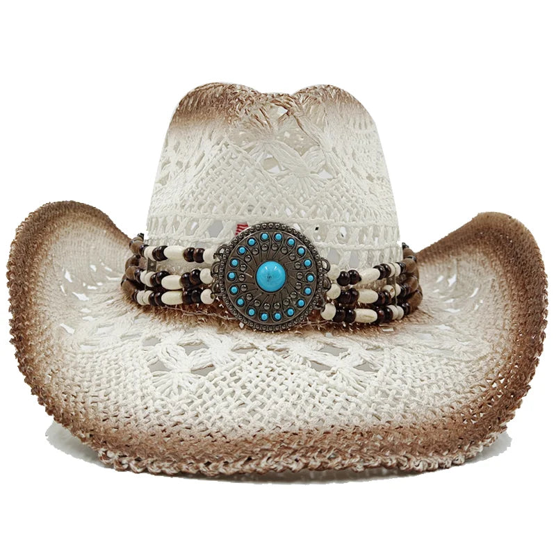 Western Style Straw Hats for Men white