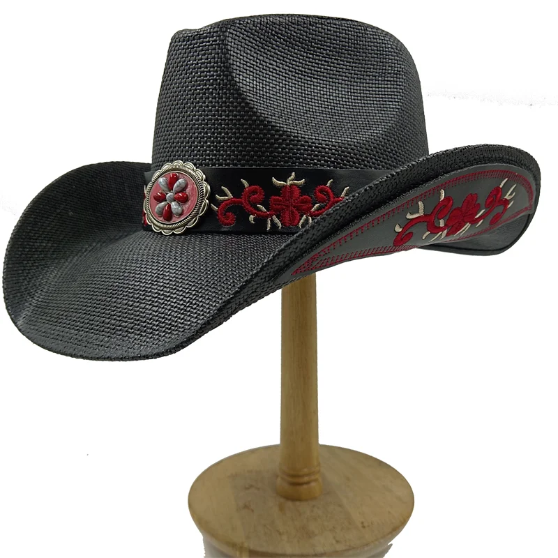 Western Style Straw Hats for Men black