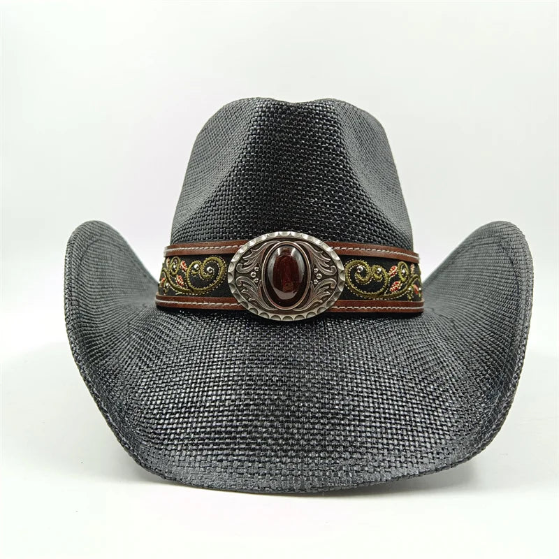 Western Style Straw Hats for Men black