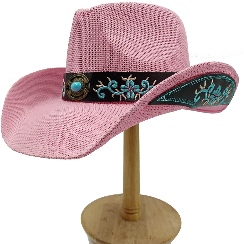 Western Style Straw Hats for Men pink