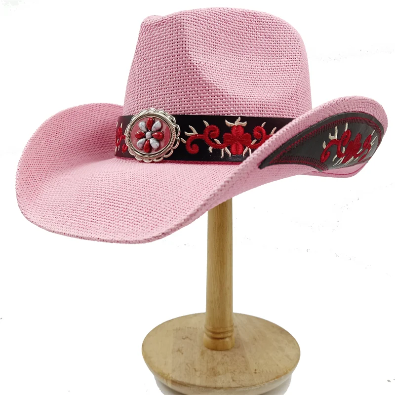 Western Style Straw Hats for Men pink