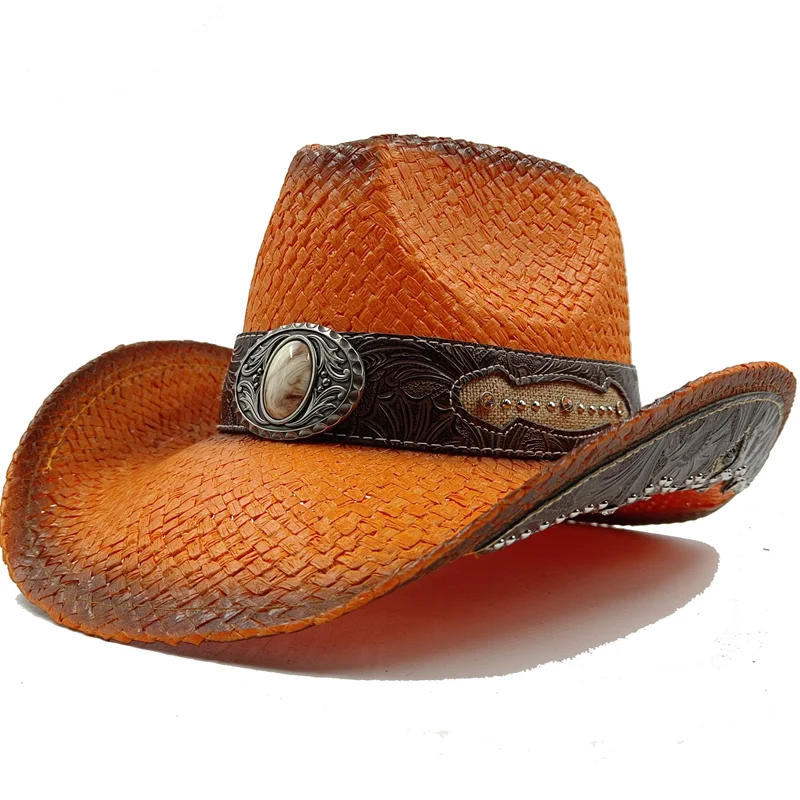 Western Style Straw Hats for Men light brown 