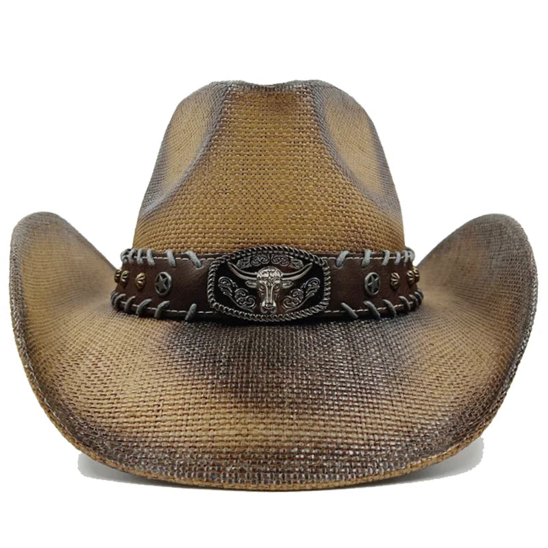 Western Style Straw Hats for Men brown