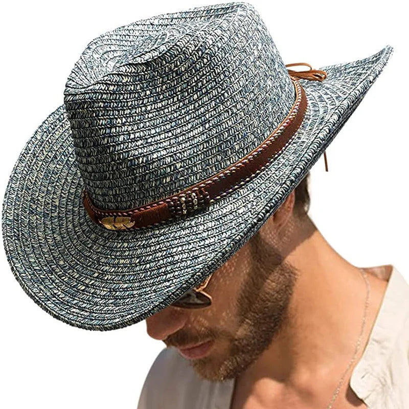 Western Style Straw Hats for Men grey