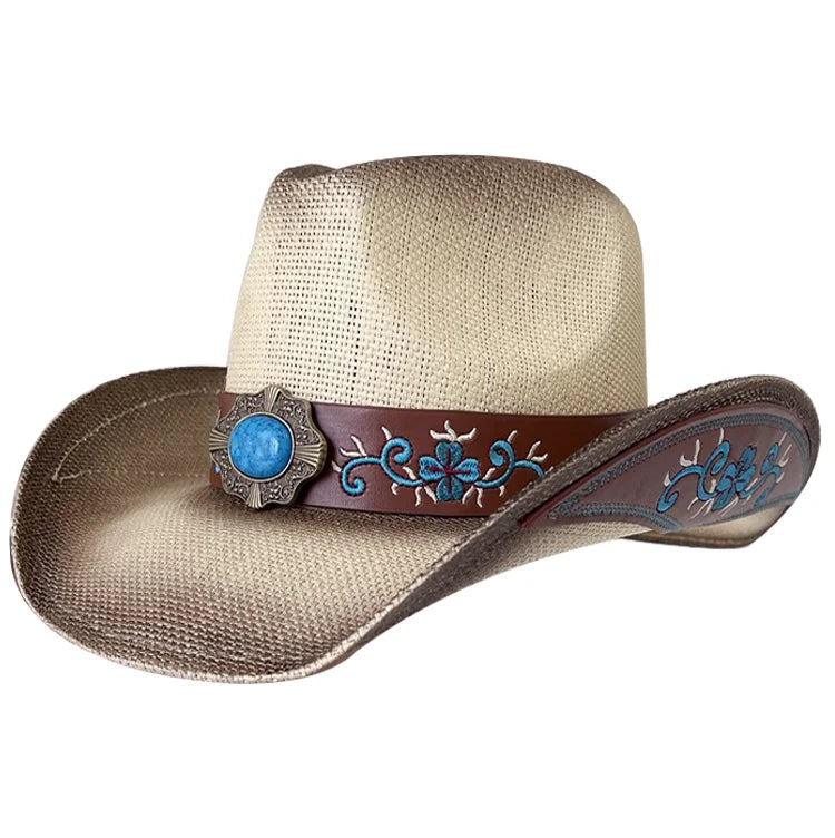 Western Style Straw Hats for Men white brown 